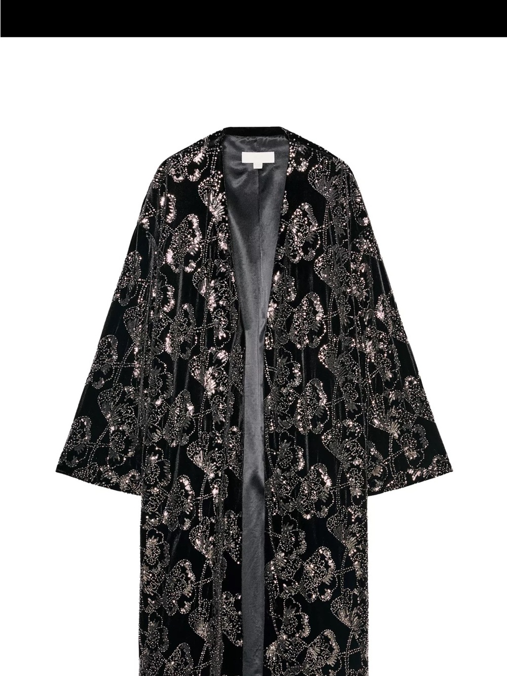 Black Embroidered Velvet Robe with Metallic Accents